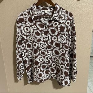 JM Collection Brown and White Floral Linen Shirt